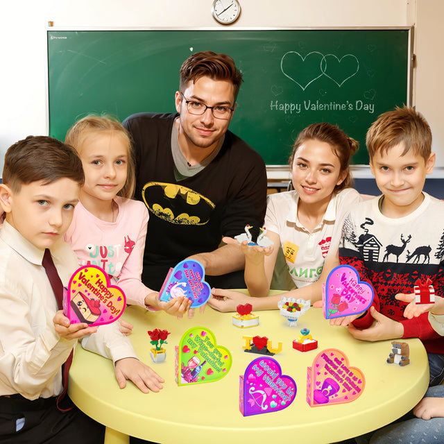 24PCS Valentine-Themed Mini Building Block Toys with Heart-Shaped Boxes