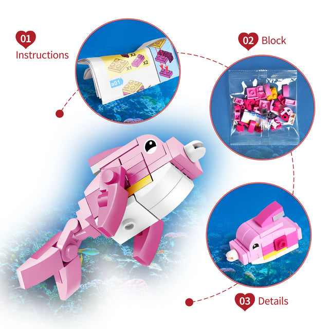 24PCS Sea Animal Mini Building Blocks with Valentine Heart-Shaped Boxes