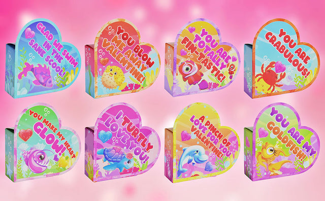 24PCS Sea Animal Mini Building Blocks with Valentine Heart-Shaped Boxes