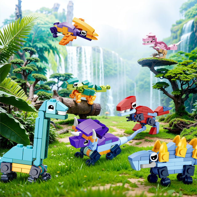 24PCS Dinosaur-Themed Mini Building Block Toys Set with Valentine Heart-Shaped Boxes