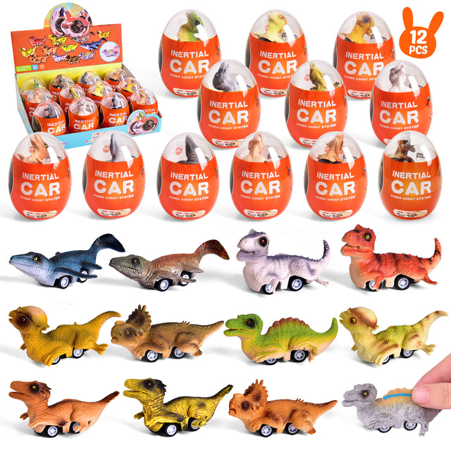 12PCS Easter Dinosaur Pull Back Cars with Dino Egg Cases