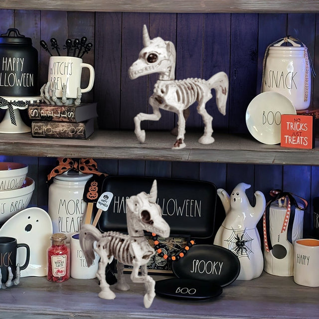 2 PCs Halloween Decor Unicorn Skeleton Figurines - PopFun