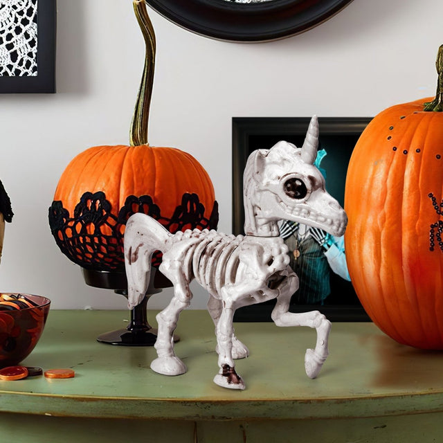 2 PCs Halloween Decor Unicorn Skeleton Figurines - PopFun