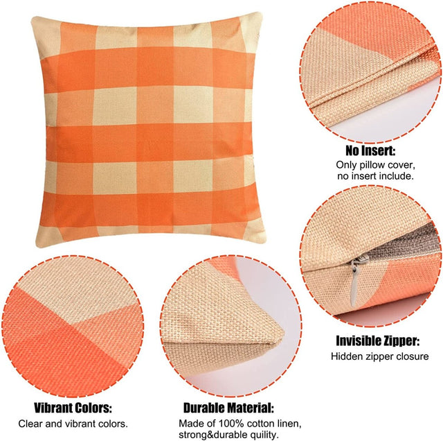 2pcs Orange Plaid Pillows Covers for Halloween - PopFun