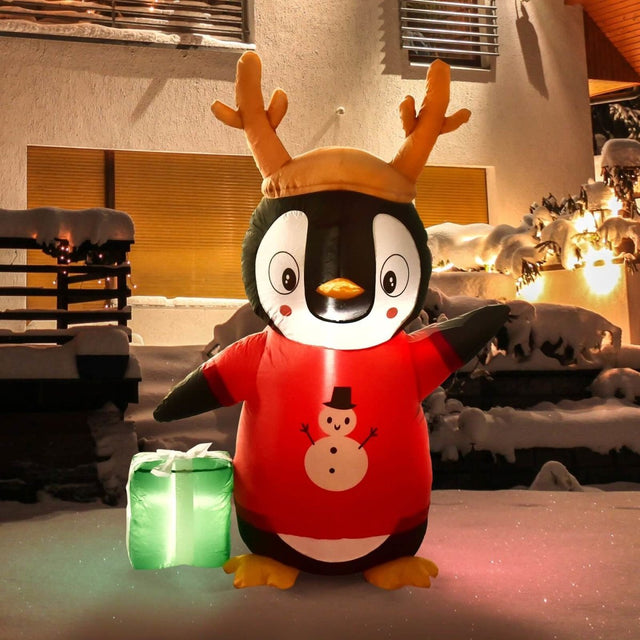 4' Ft Present Penguin Holiday Inflatable - PopFun