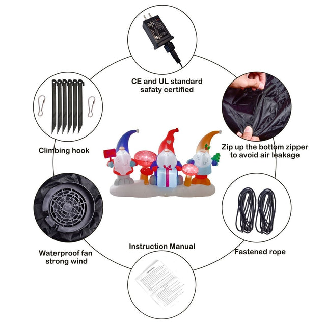 4' Ft Xmas Gnomes Holiday Inflatable - PopFun