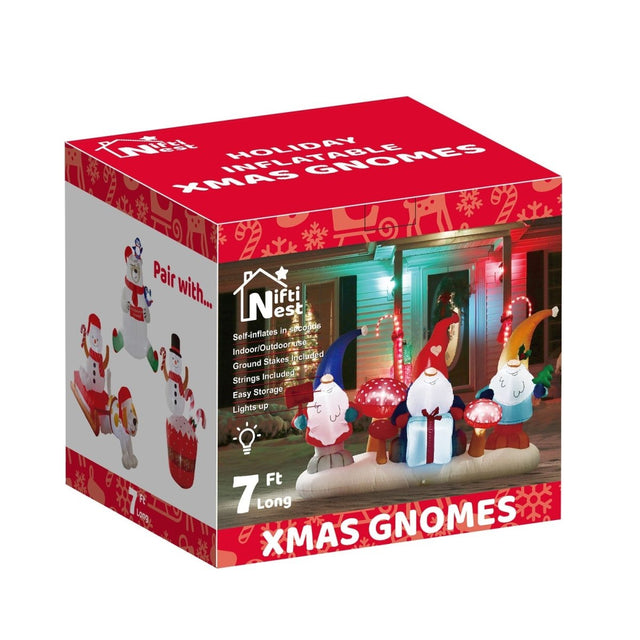 4' Ft Xmas Gnomes Holiday Inflatable - PopFun
