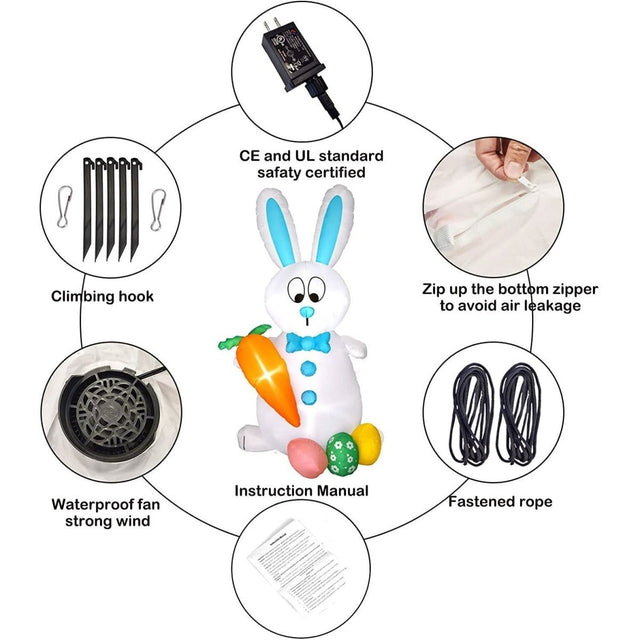 5.9 FT Easter Inflatable Bunny & Eggs | PopFun