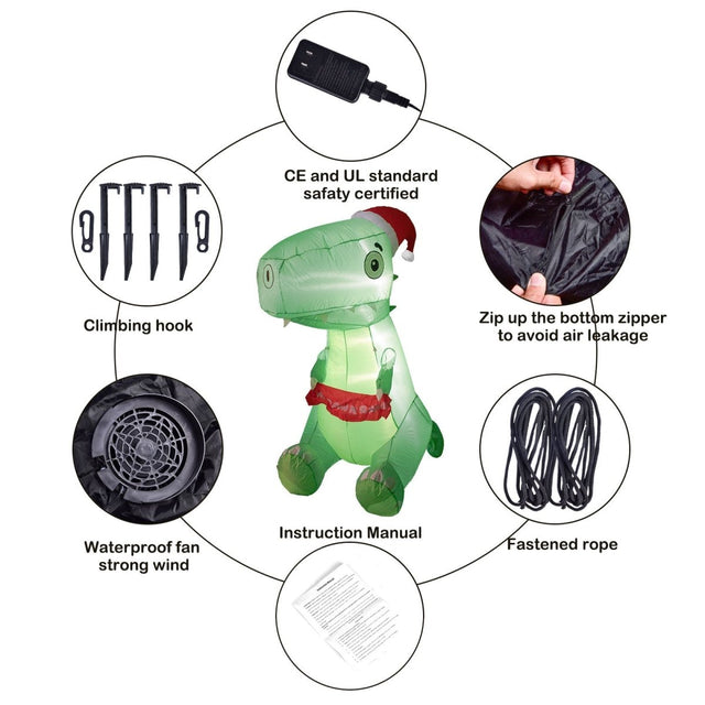 6' Ft Christmas Dinosaur Holiday Inflatable | PopFun