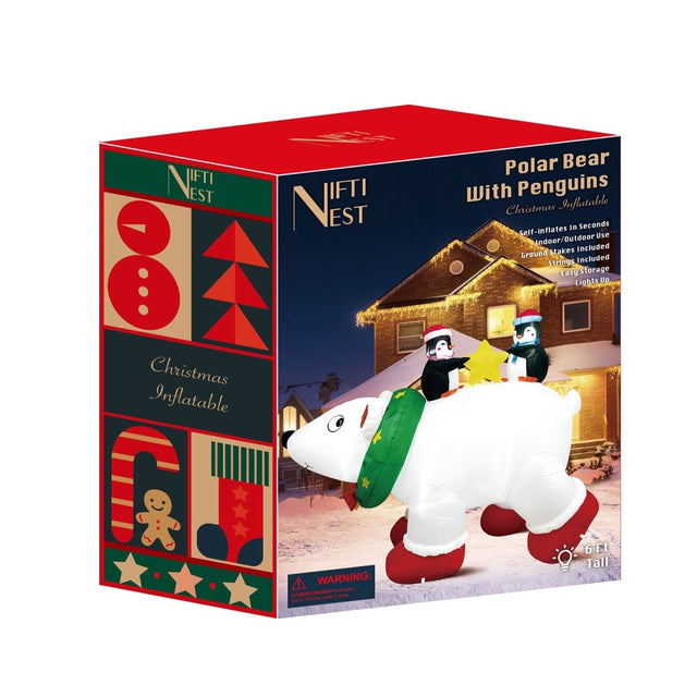 6 FT Christmas Inflatable Polar Bear with Penguins - PopFun