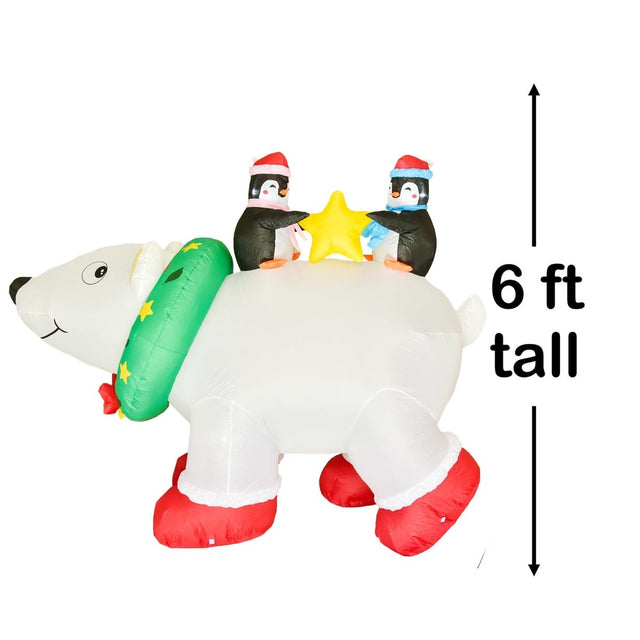 6 FT Christmas Inflatable Polar Bear with Penguins - PopFun
