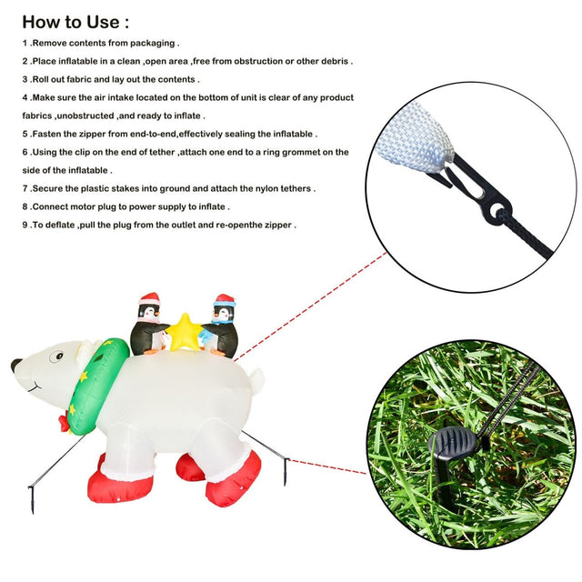 6 FT Christmas Inflatable Polar Bear with Penguins - PopFun