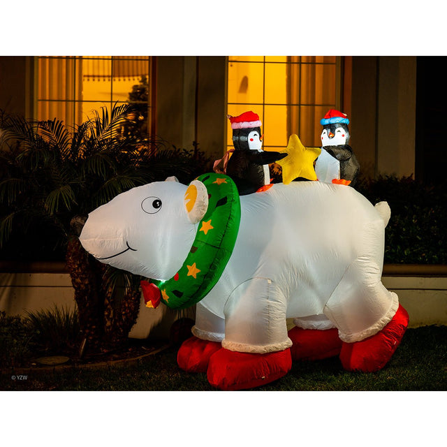 6 FT Christmas Inflatable Polar Bear with Penguins - PopFun