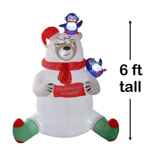 6' Ft Merry Bear Holiday Inflatable | PopFun