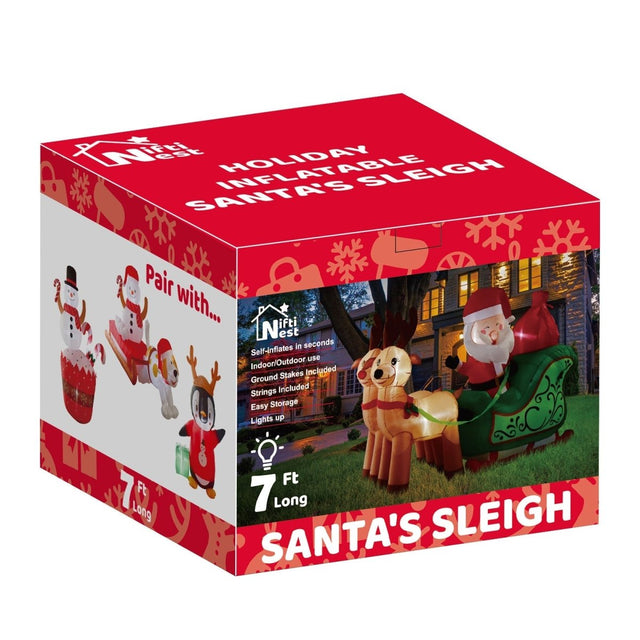 7' Ft Long Santa's Sleigh Holiday Inflatable | PopFun