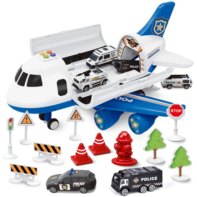 Airplane Toy with 6 Die-cast Police Toy Cars - PopFun