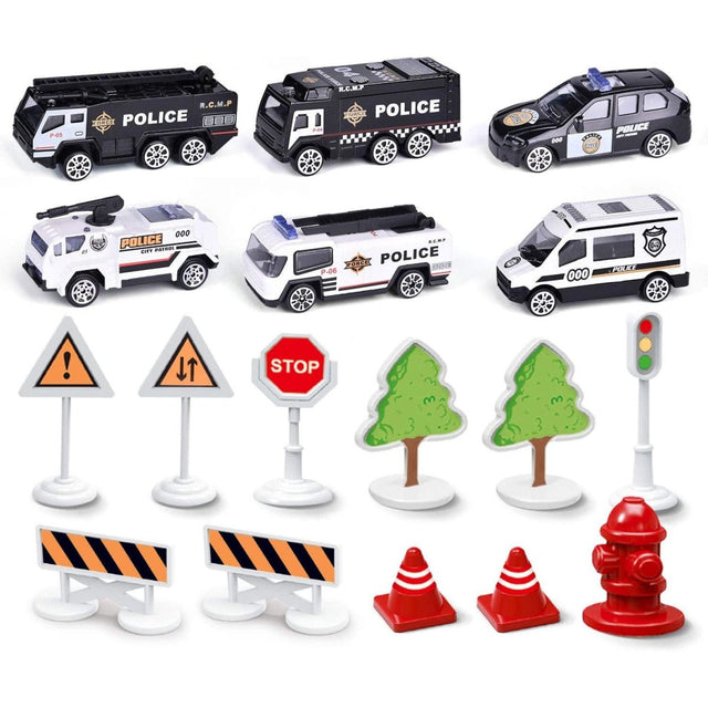 Airplane Toy with 6 Die-cast Police Toy Cars - PopFun