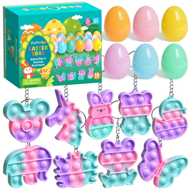 Easter Eggs with Fidget Pop Keychain 18 Pcs - PopFun