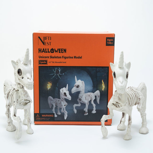 Halloween Decor Unicorn Skeleton Figurines, 2pcs - PopFun