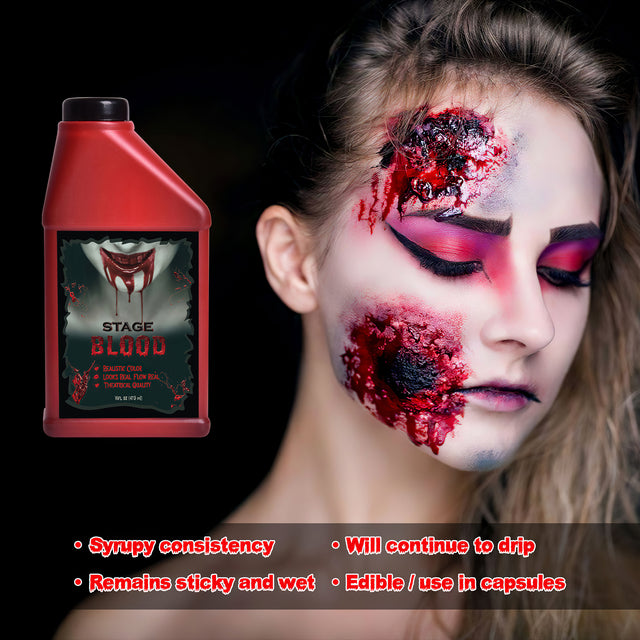 2PCS (16oz) Halloween Washable Fake Stage Blood Single Bottle Realistic Makeup Props