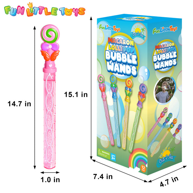 12PCS Assorted Macaron Lollipop Bubble Maker Wands Bubble Sticks