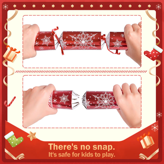 12PCS Red Christmas Crackers Snowflake Design with Prizes Inside