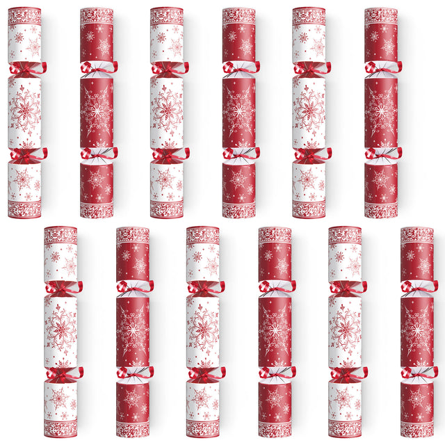 12PCS Red Christmas Crackers Snowflake Design with Prizes Inside