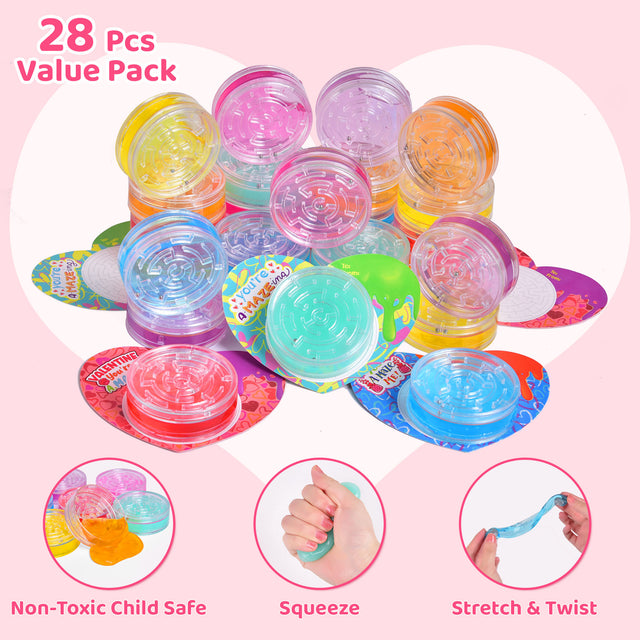28PCS Valentine Slime with Heart-Shaped Greeting Cards