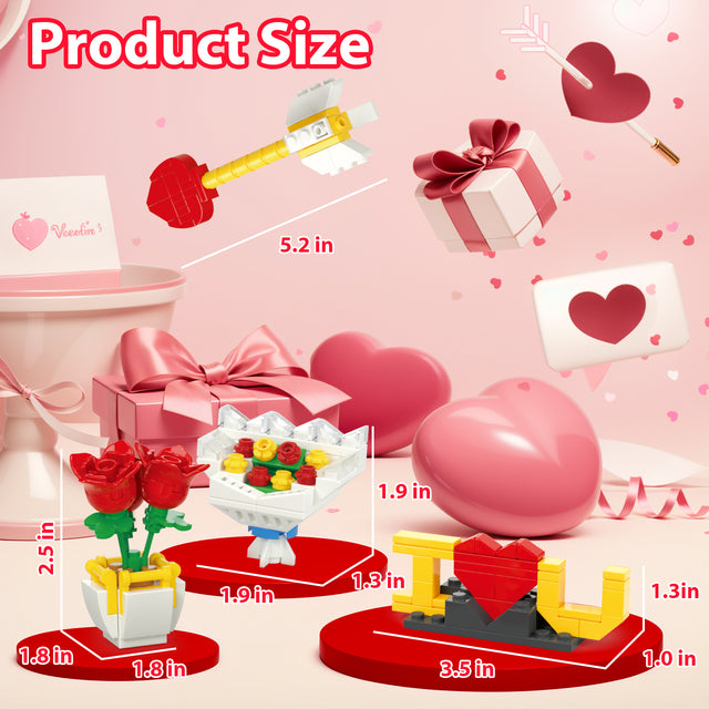 24PCS Valentine-Themed Mini Building Block Toys with Heart-Shaped Boxes