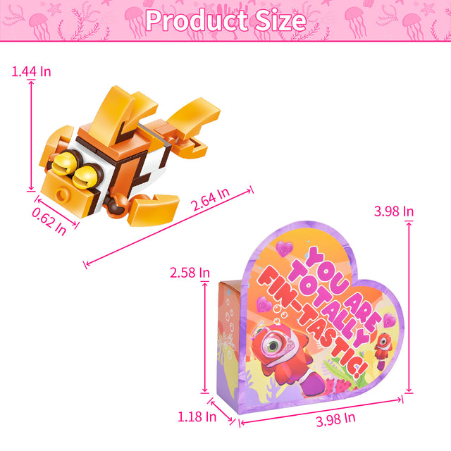 24PCS Sea Animal Mini Building Blocks with Valentine Heart-Shaped Boxes