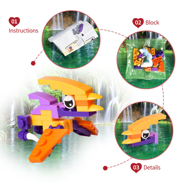 24PCS Dinosaur-Themed Mini Building Block Toys Set with Valentine Heart-Shaped Boxes