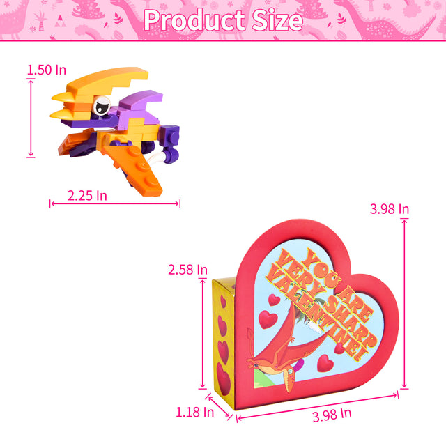 24PCS Dinosaur-Themed Mini Building Block Toys Set with Valentine Heart-Shaped Boxes