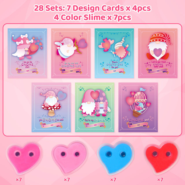 28PCS Heart-Shaped Butter Slimes with Valentine Gnome Cards Kit