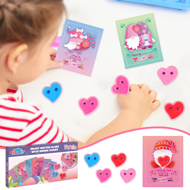 28PCS Heart-Shaped Butter Slimes with Valentine Gnome Cards Kit