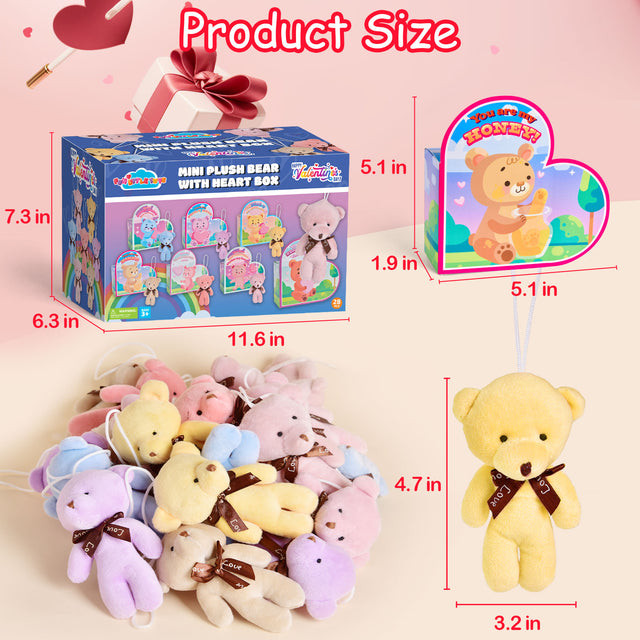 28PCS Valentine Mini Bear Keychain Plush Toys with Heart Boxes