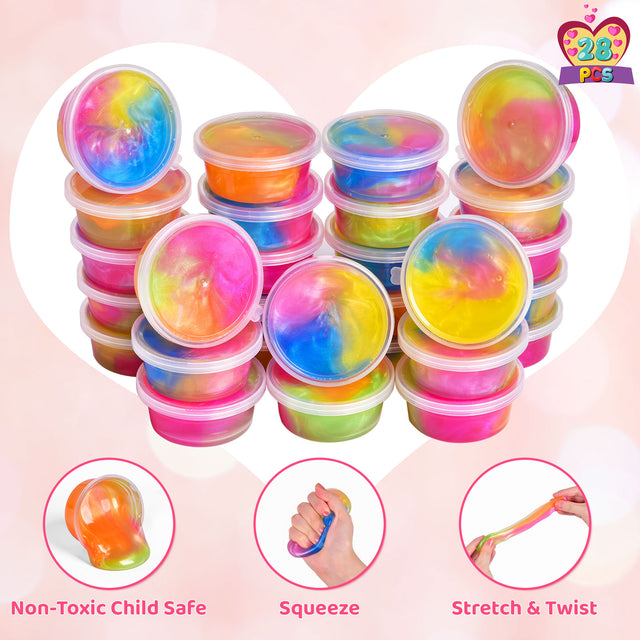 Slime Fidget 28PCS Tri-Color Galaxy Slime Soft Fidget Toys & Valentine's Card Set ...