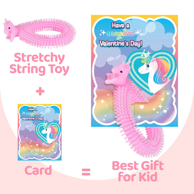 36PCS Assorted Unicorn Noodle Stretchy Strings Fidget Toys with Kids Valentine Cards