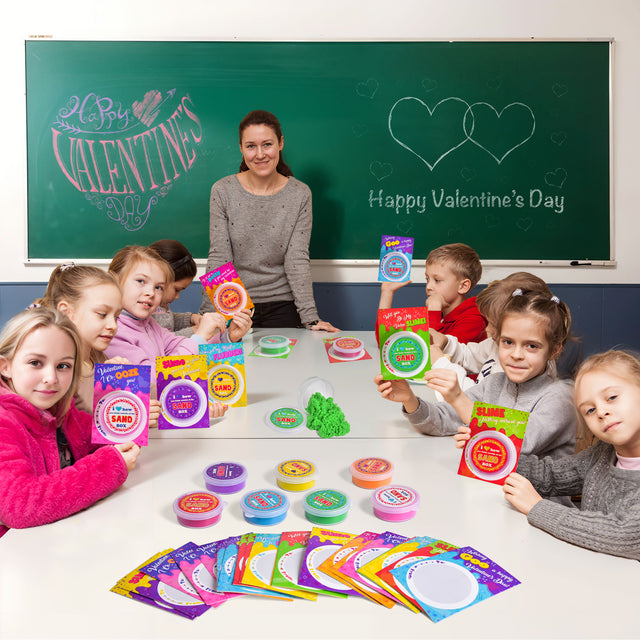 30PCS Assorted Valentine Sand Slimes with Greeting Cards Bundle