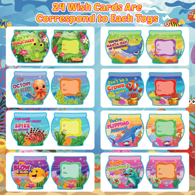 24PCS Color-Changing Sea Animal Rubber Toys with Kids Valentine's Cards