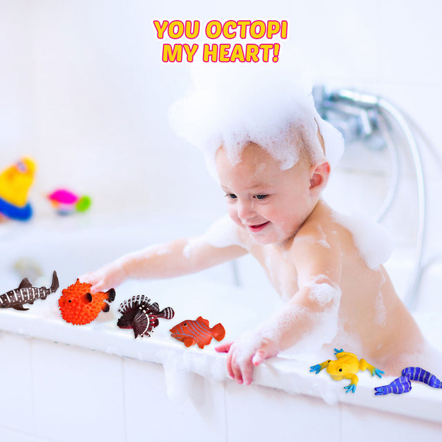 24PCS Color-Changing Sea Animal Rubber Toys with Kids Valentine's Cards