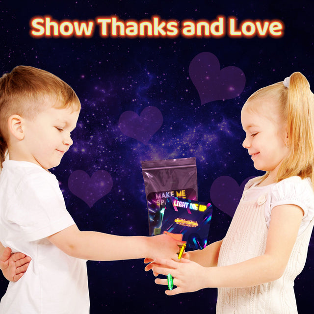 32PCS Assorted Glow Stick Rings with Valentine Cards & Bags Set