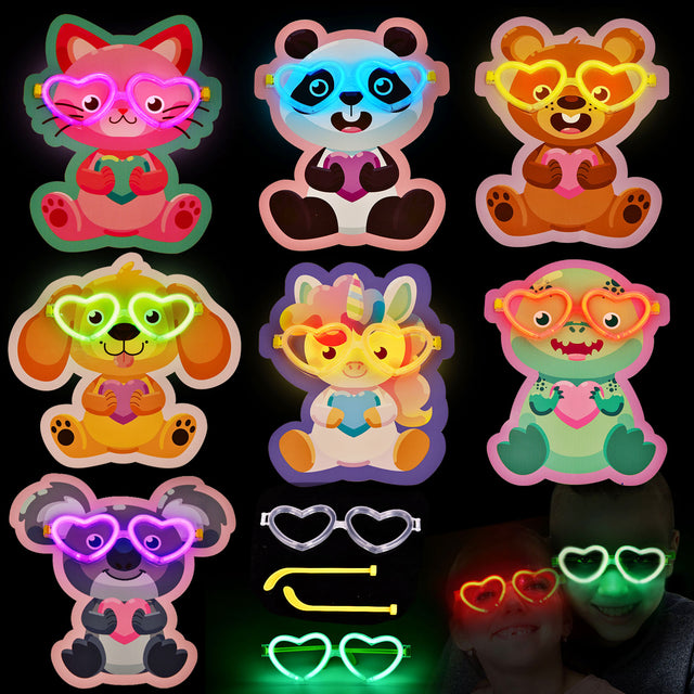 28PCS Glow in the Dark Heart Eyeglasses & Kids Valentine Cards