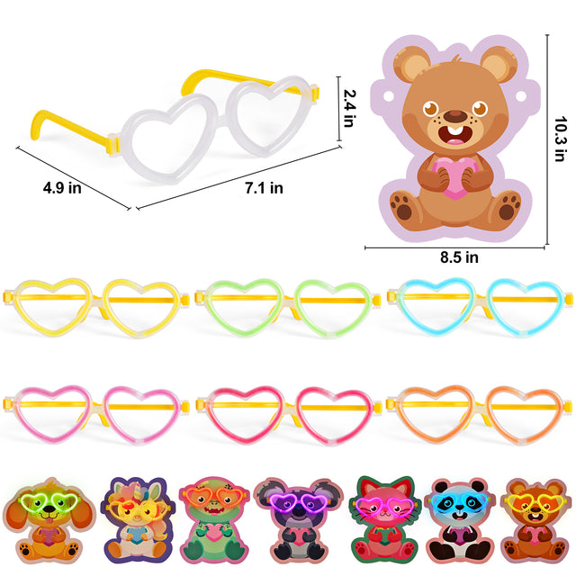 28PCS Glow in the Dark Heart Eyeglasses & Kids Valentine Cards