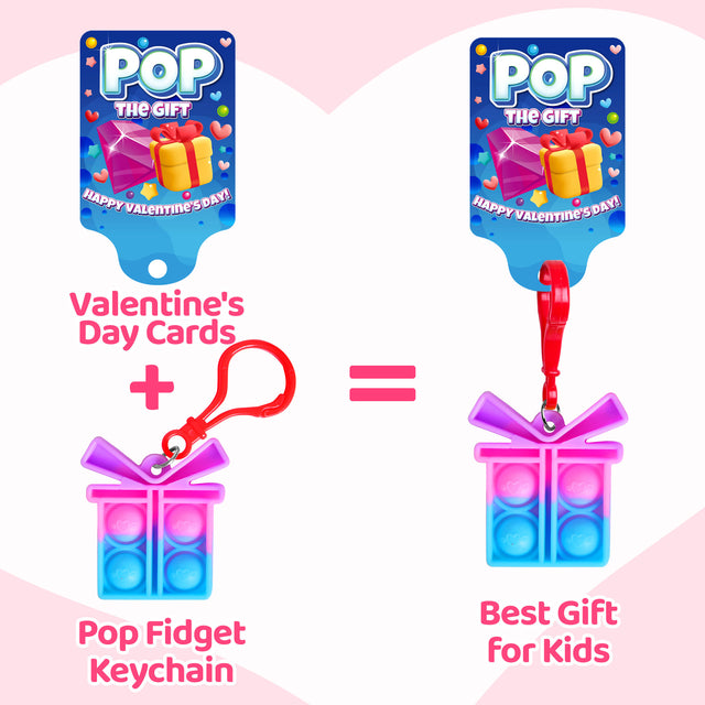 36PCS Mini Pop Bubble Keychains Soft Fidget Toys with Valentine Gift Cards