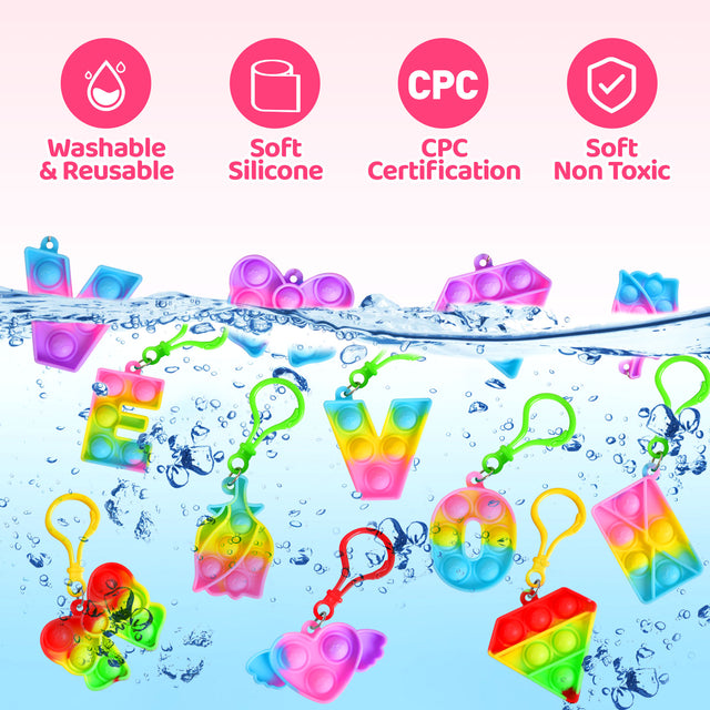 36PCS Mini Pop Bubble Keychains Soft Fidget Toys with Valentine Gift Cards