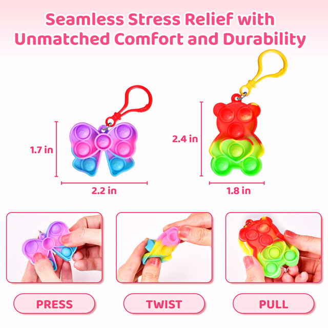 36PCS Mini Pop Bubble Keychains Soft Fidget Toys with Valentine Gift Cards