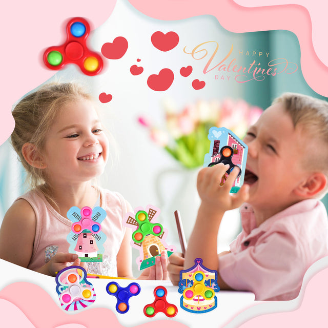 32PCS Assorted Fidget Spinner Stress-Relief Toys with Valentine Cards