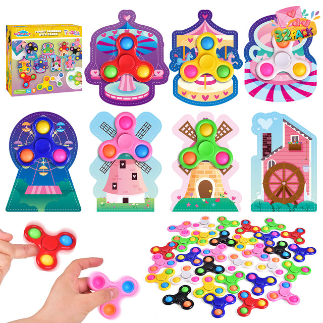 32PCS Assorted Fidget Spinner Stress-Relief Toys with Valentine Cards