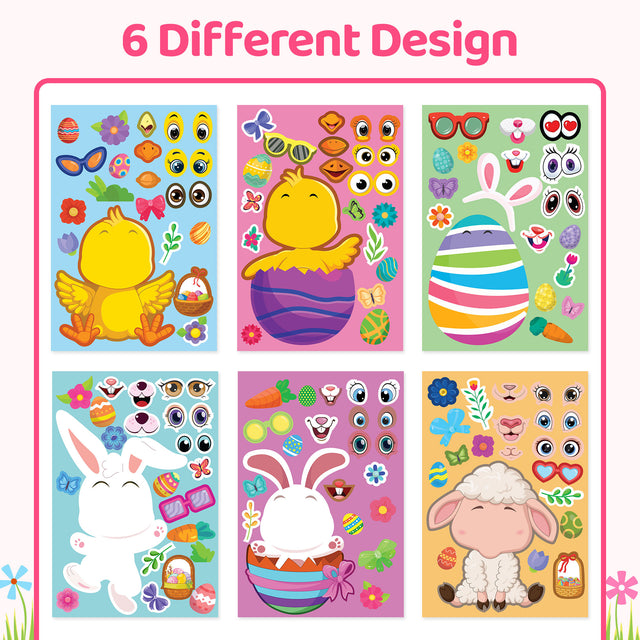 36PCS Easter Make A Face Self-Adhesive Stickers Activity Party Games