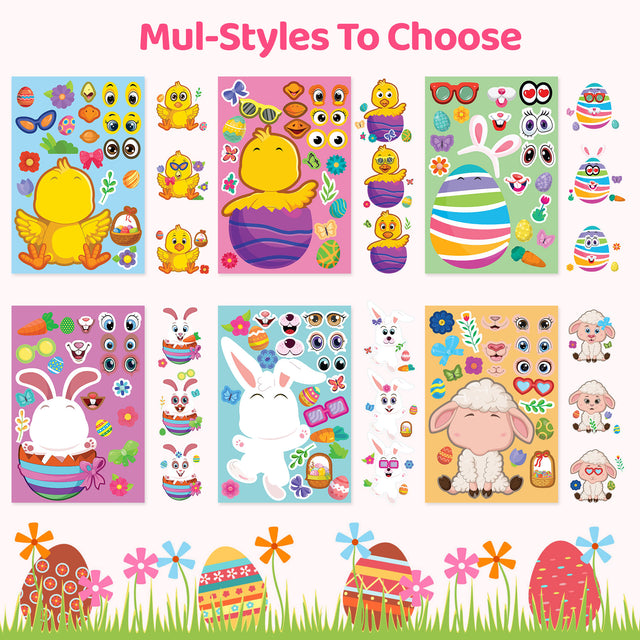 36PCS Easter Make A Face Self-Adhesive Stickers Activity Party Games